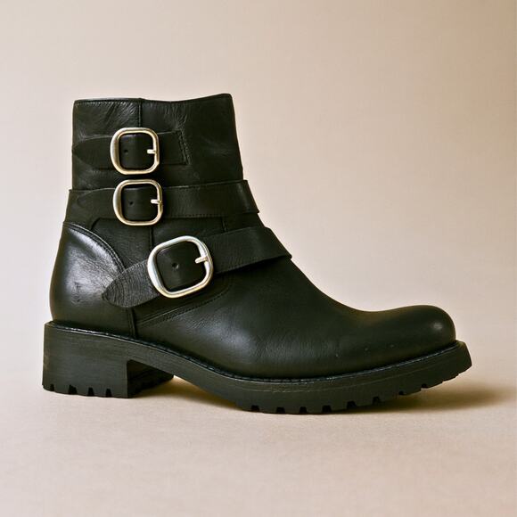 Frye Veronica Moto Buckle Leather Booties Black - Picture 1 of 11